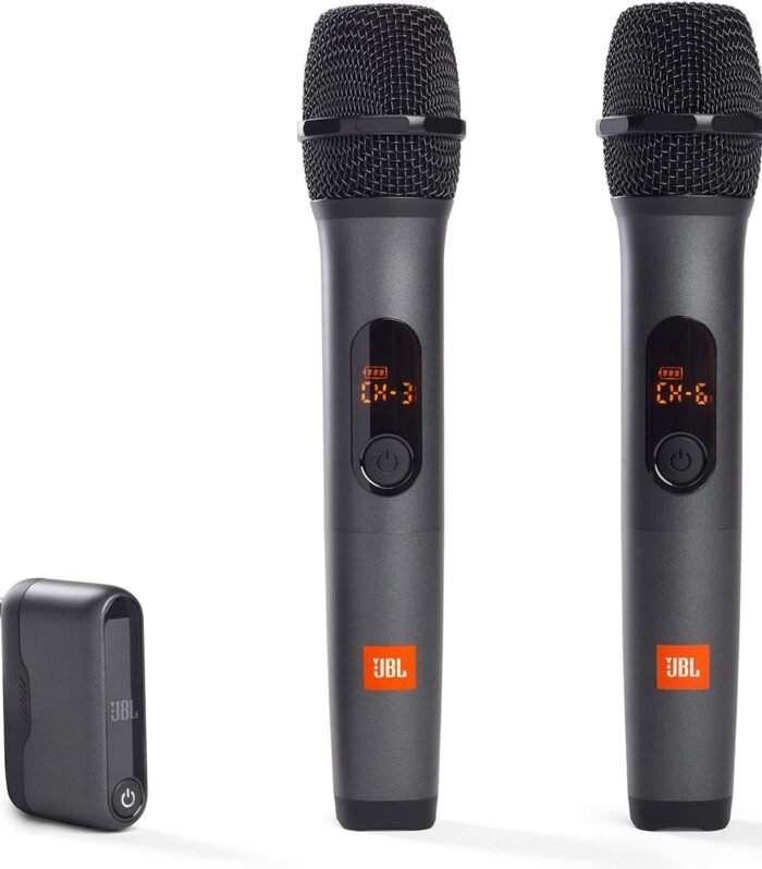 Wireless Two Microphone System with Dual-Channel Receiver, Black